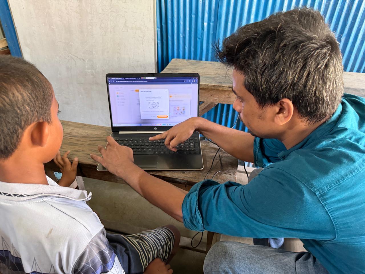 A teacher guiding a student through the app